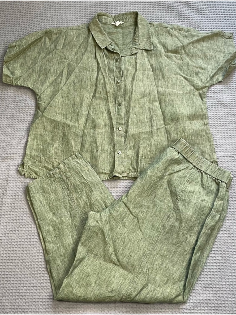 Eileen Fisher 100% Organic Linen 2 Piece Set Medium Womens Green Lagenlook